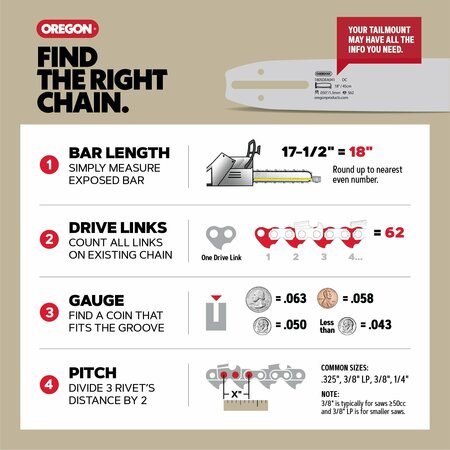 Oregon Chainsaw Chain, AdvanceCut, 3/8 in Low Profile, .050 Gauge, 61 DL, for 18 in Bar, Chamfer Chisel 91PX061G